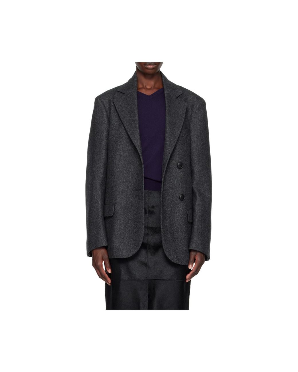 Rohe Black Double-Breasted Herringbone Blazer