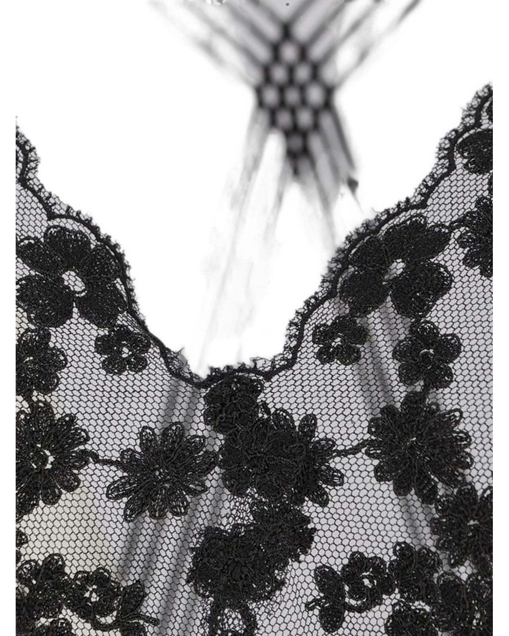 Fendi Black Lace Detailed V-Neck Midi Dress