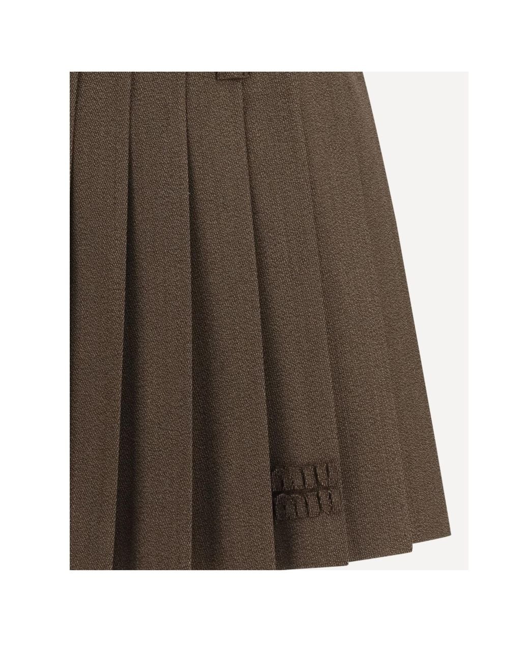 Miu Miu Brown Logo Detailed Pleated Mini Skirt