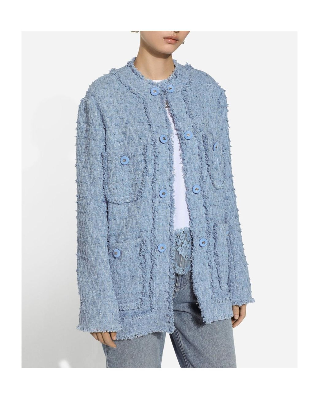 Dolce & Gabbana Blue 4 Pockets Tweed Jacket