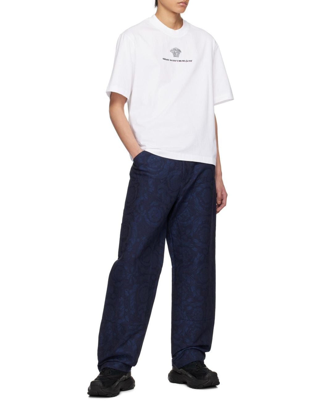 Versace White Medusa Milano Embroidered Crewneck T-Shirt for men