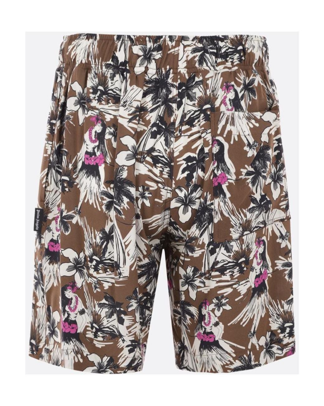 Palm Angels Gray Hula Printed Drawstring Shorts for men
