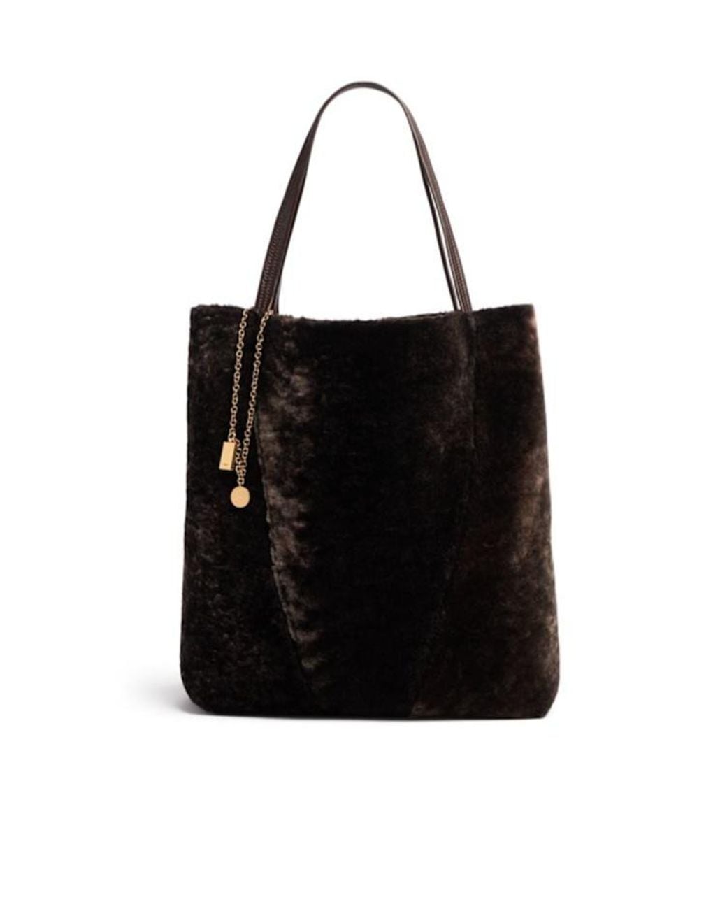 Chloé Black Large Spin Faux Fur Tote Bag