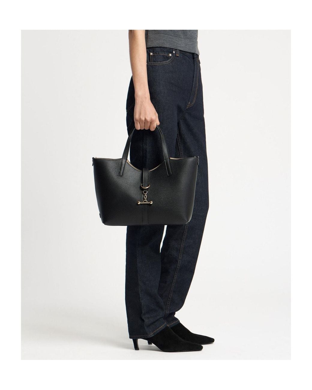 Strathberry Black Midi Kite Leather Bar-Detail Tote Bag