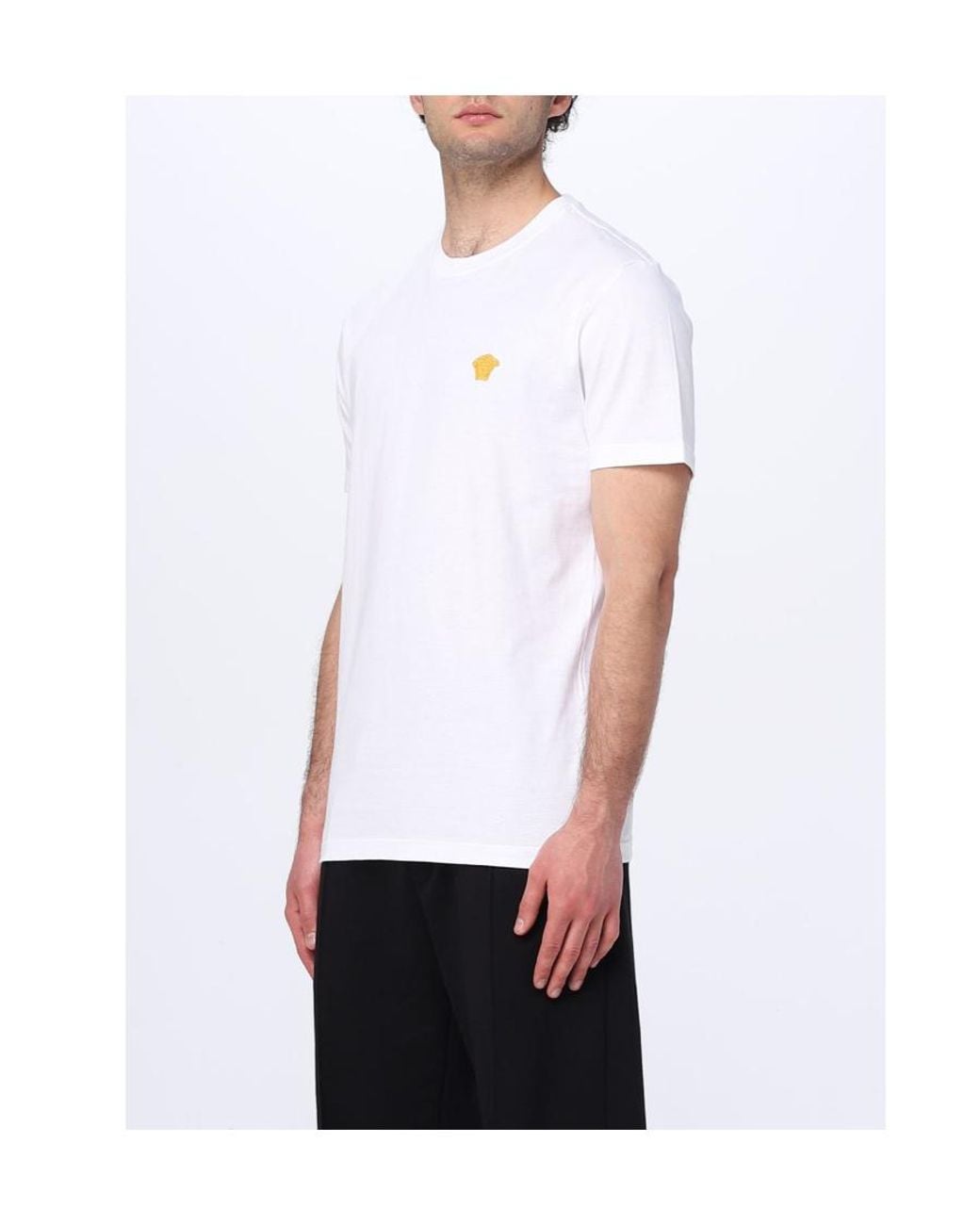 Versace White Logo-Embroidered Crewneck T-Shirt for men