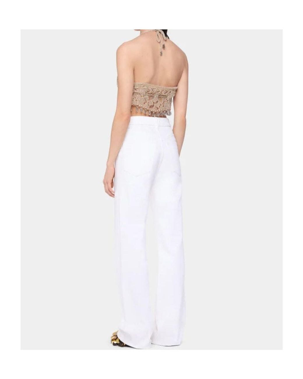 Rabanne White Halterneck Embellished Crochet Top