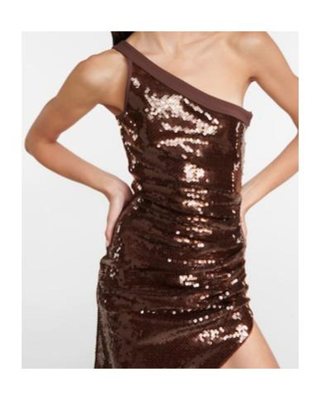 David Koma Brown One-Shoulder Sequined Midi Dress