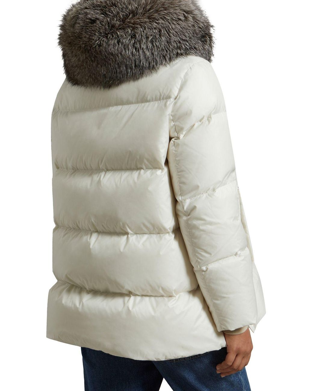 Yves Salomon White A-Line Waterproof Down Coat