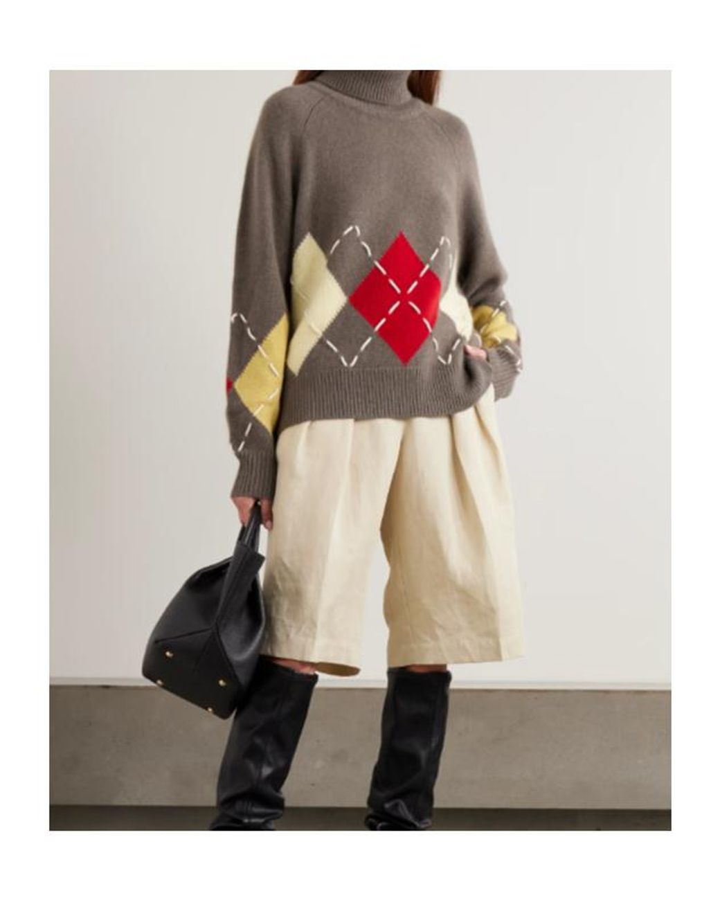 arch4 Gray Courchevel Embroidered Argyle Cashmere Sweater