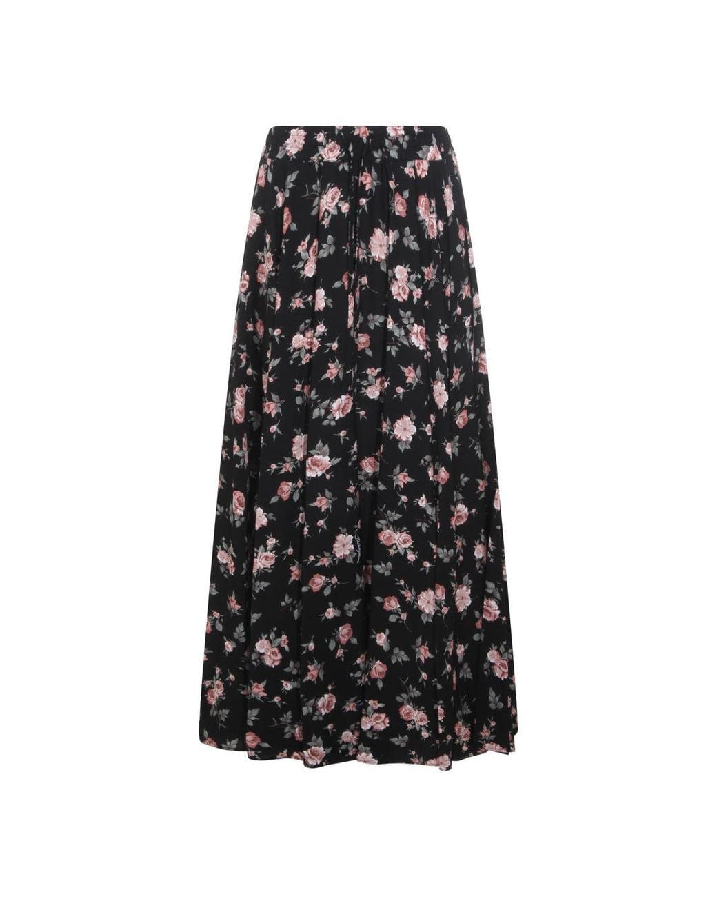 Dolce & Gabbana Black Floral-Print Midi Skirt