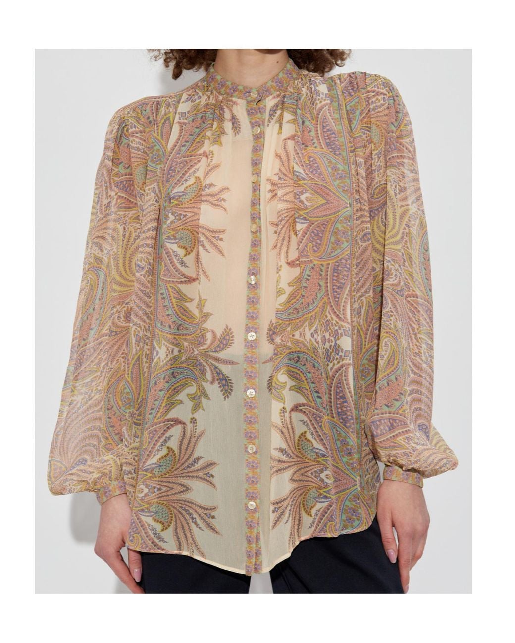 Etro Natural Paisley-Printed Pleat Detailed Shirt