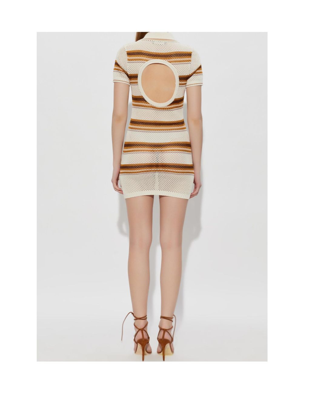 Amiri Natural Striped Crochet Knitted Dress