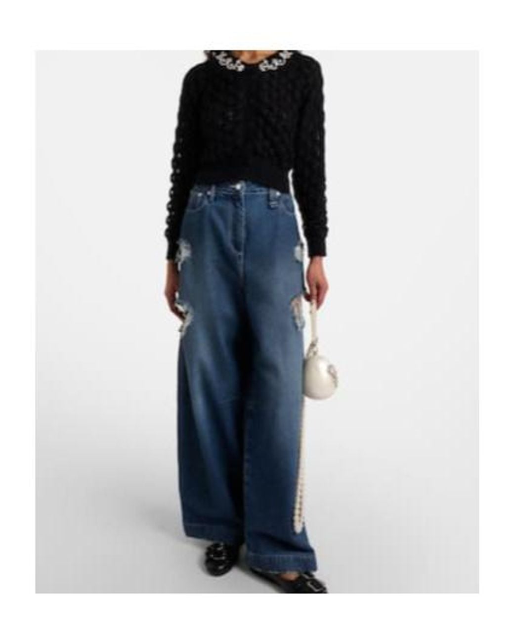 Simone Rocha Blue Embellished Mohair-Blend Cardigan