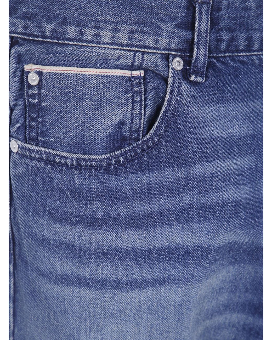 7 For All Mankind Blue Straight Fit Faded Jeans for men