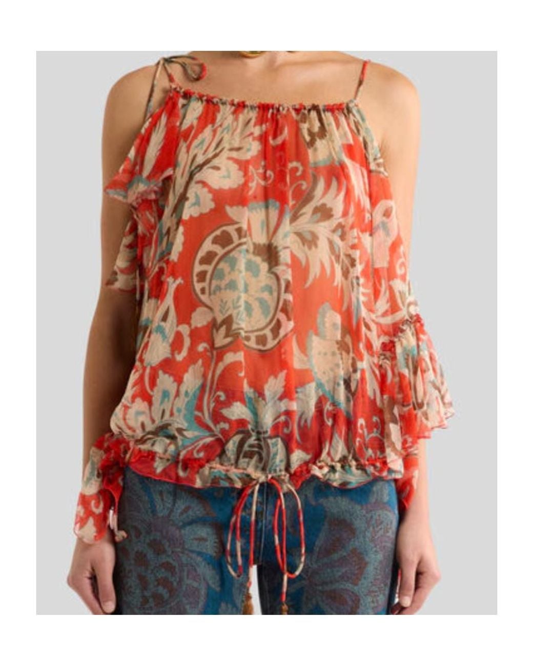 Etro Red Ruffled Printed Top