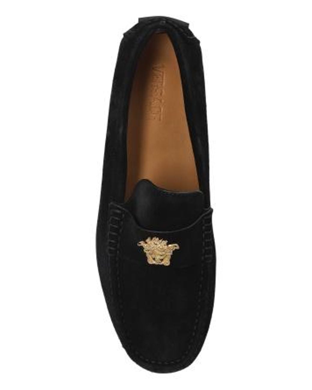 Versace Black Medusa Plaque Slip-On Loafers for men