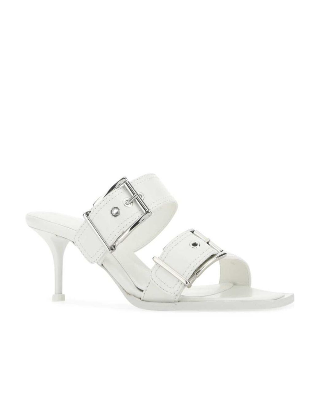 McQueen White Buckle-Detailed Heeled Sandals