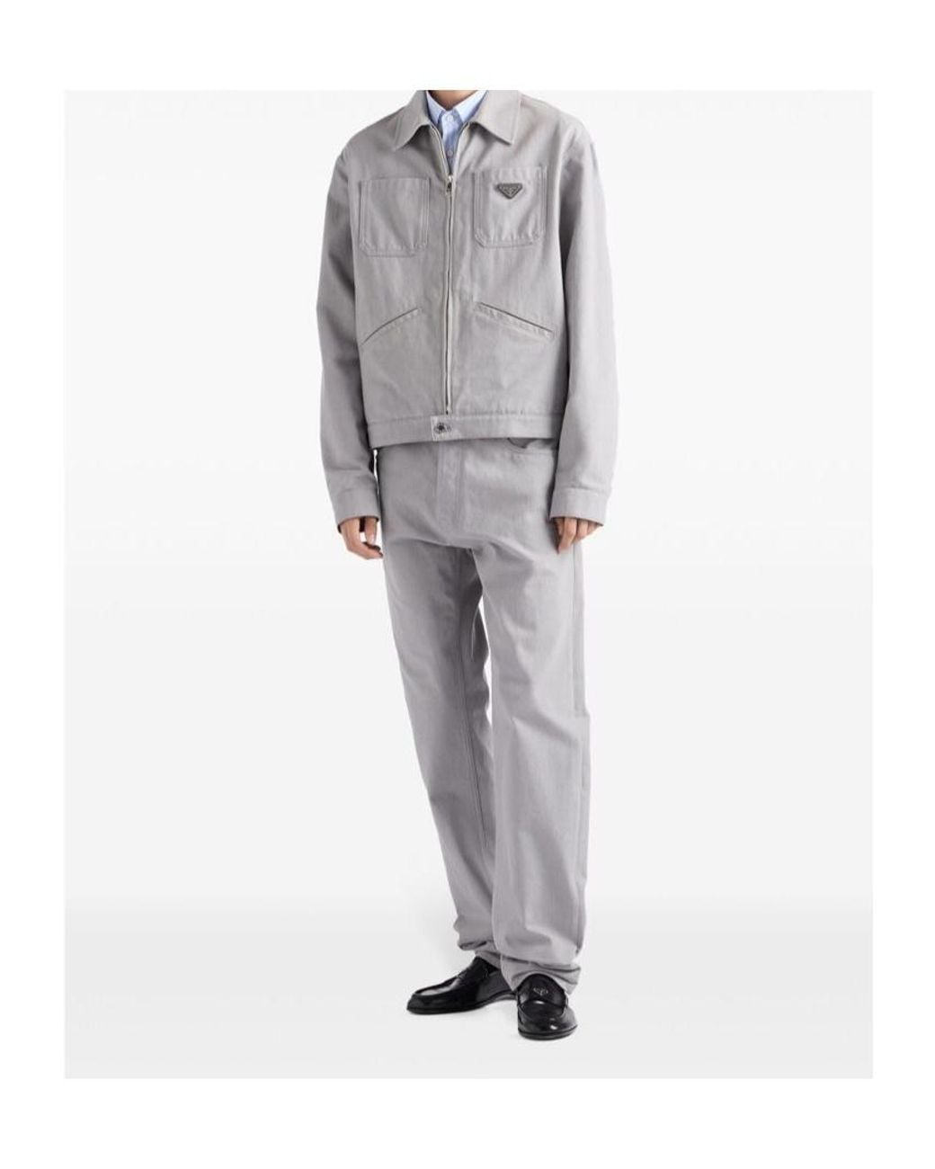 Prada Gray Logo-Plaque Denim Jacket for men