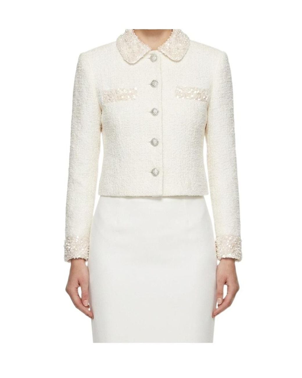 Marissa Chiara White Sequined Long-Sleeved Jacket