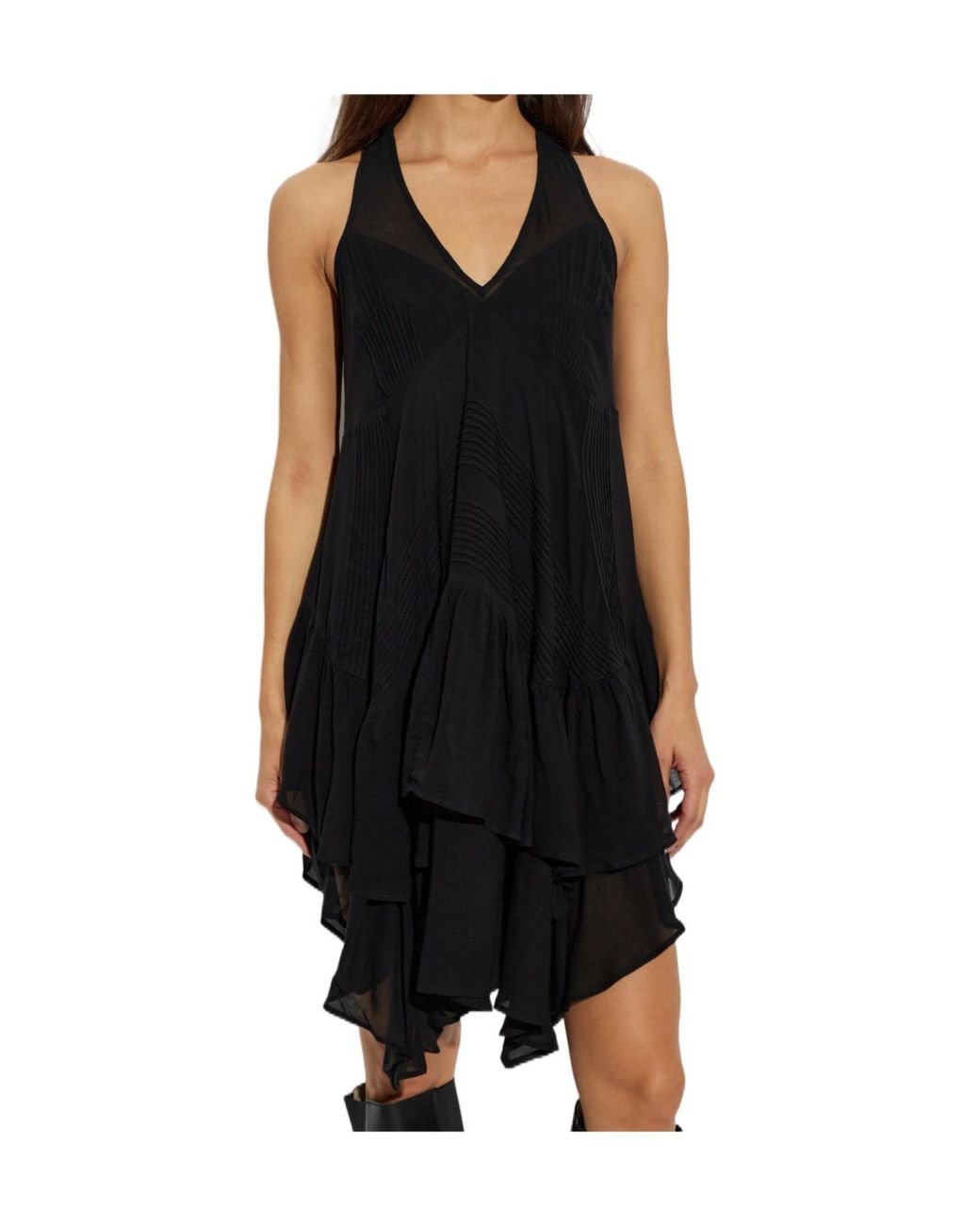 AllSaints Black Gretel Asymmetric Layered Midi Dress