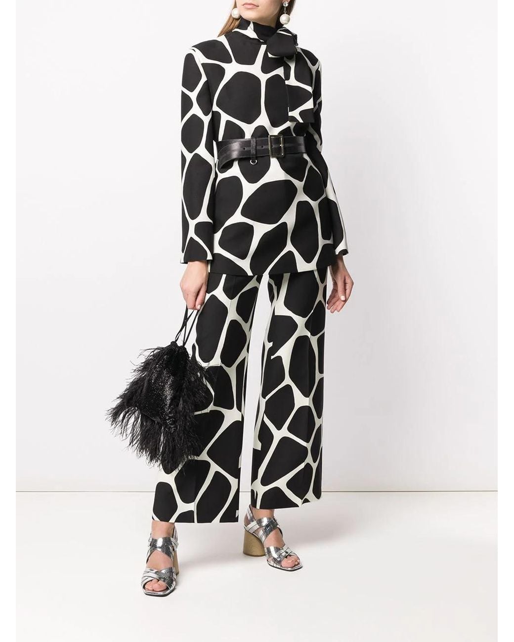 Valentino Black Giraffe Print Foulard Blouse