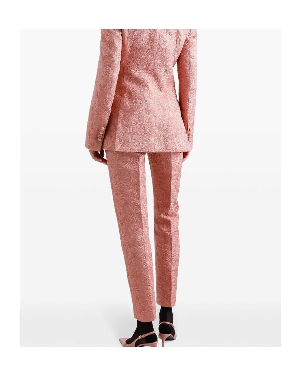 Dolce & Gabbana Pink Tailored Quilted Floral Jacquard Pants