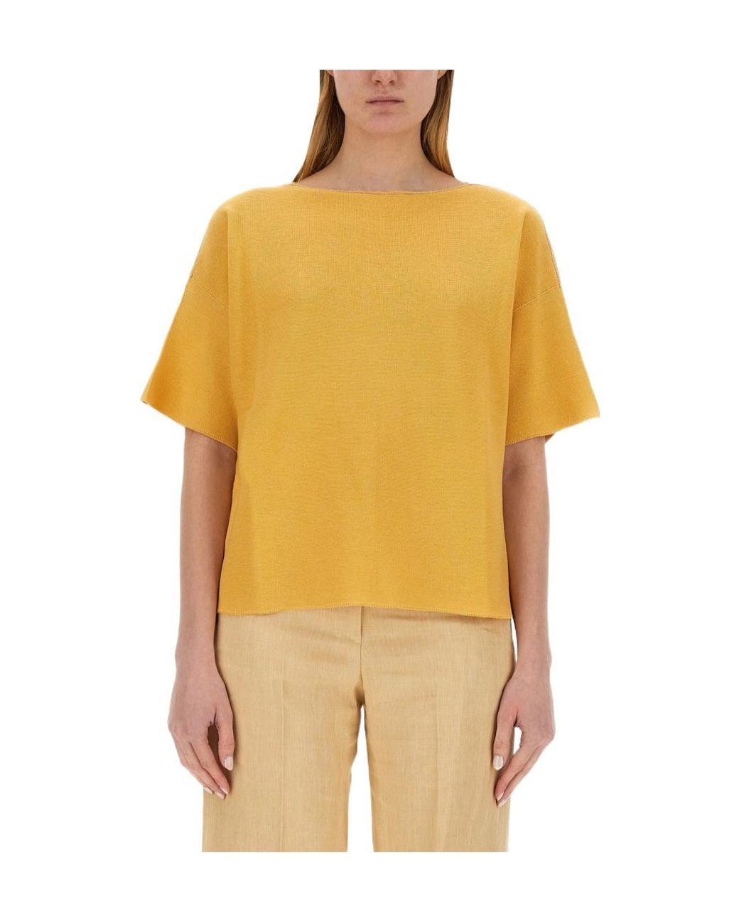 Fabiana Filippi Yellow Beaded-Trim Wide-Neck Knitted Blouse