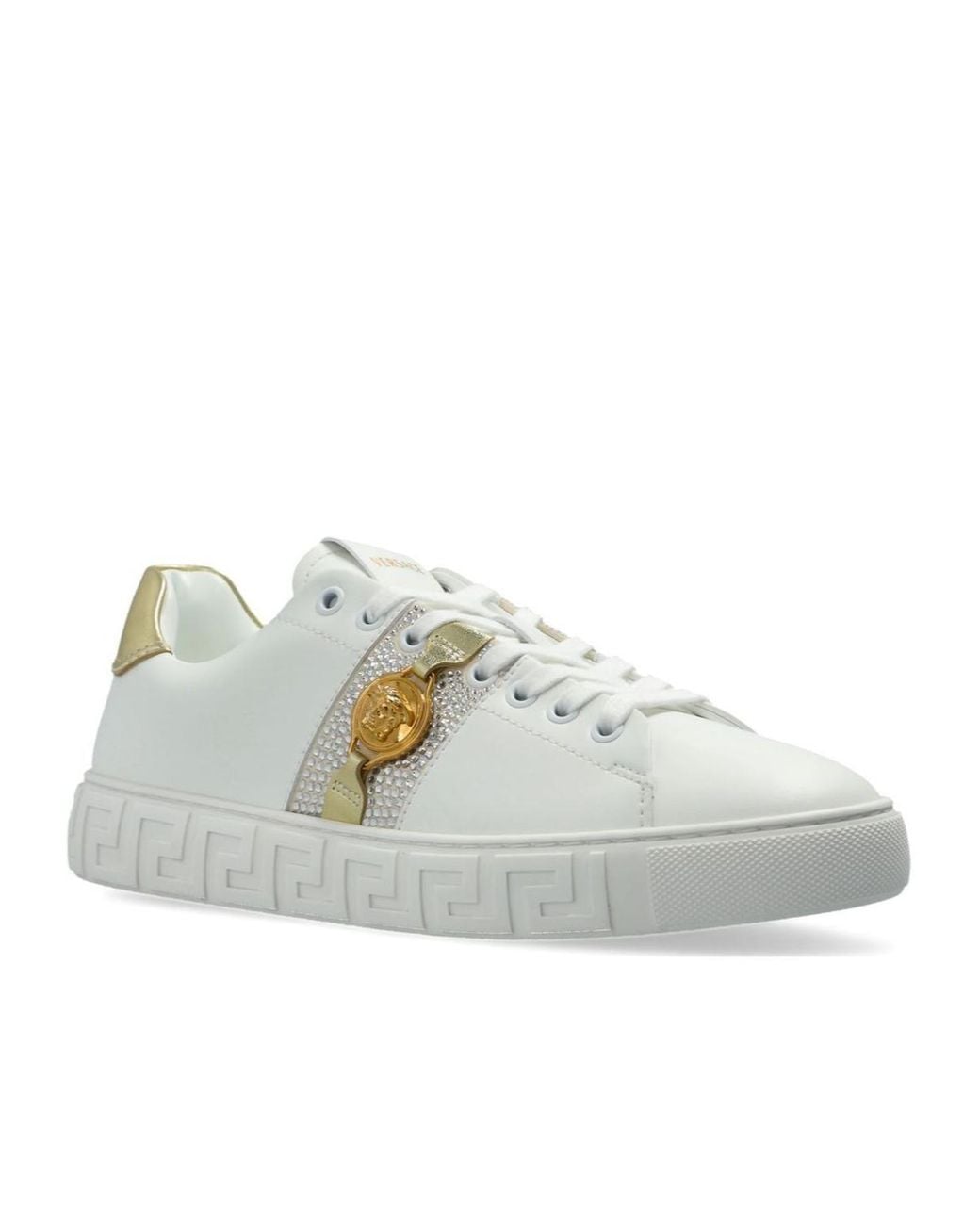 Versace White Greca Embellished Lace-Up Sneakers