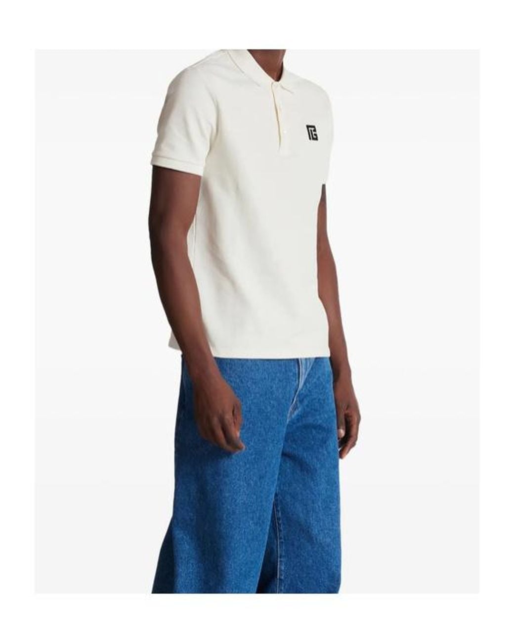 Balmain White Cotton Monogram Polo Shirt for men