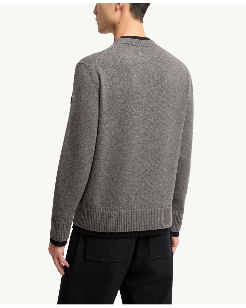 Moncler Gray Leather Logo Wool Cashmere Blend Sweater for men