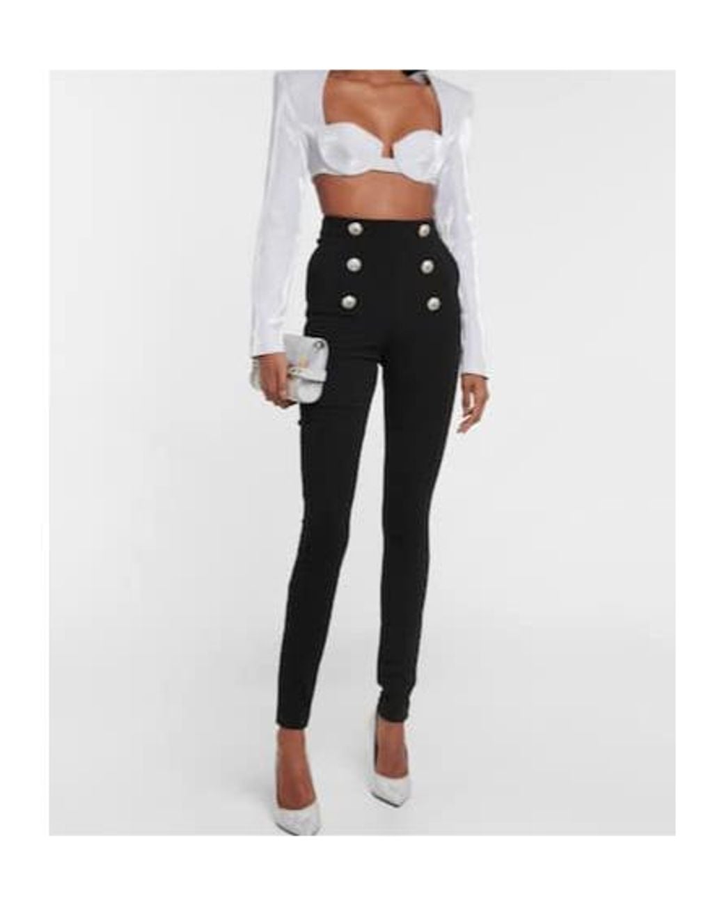 Balmain White Metallic Crop Top