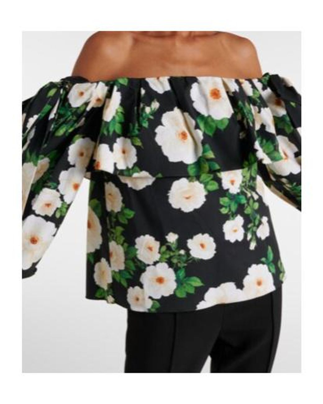 Carolina Herrera Green Floral Off-Shoulder Top