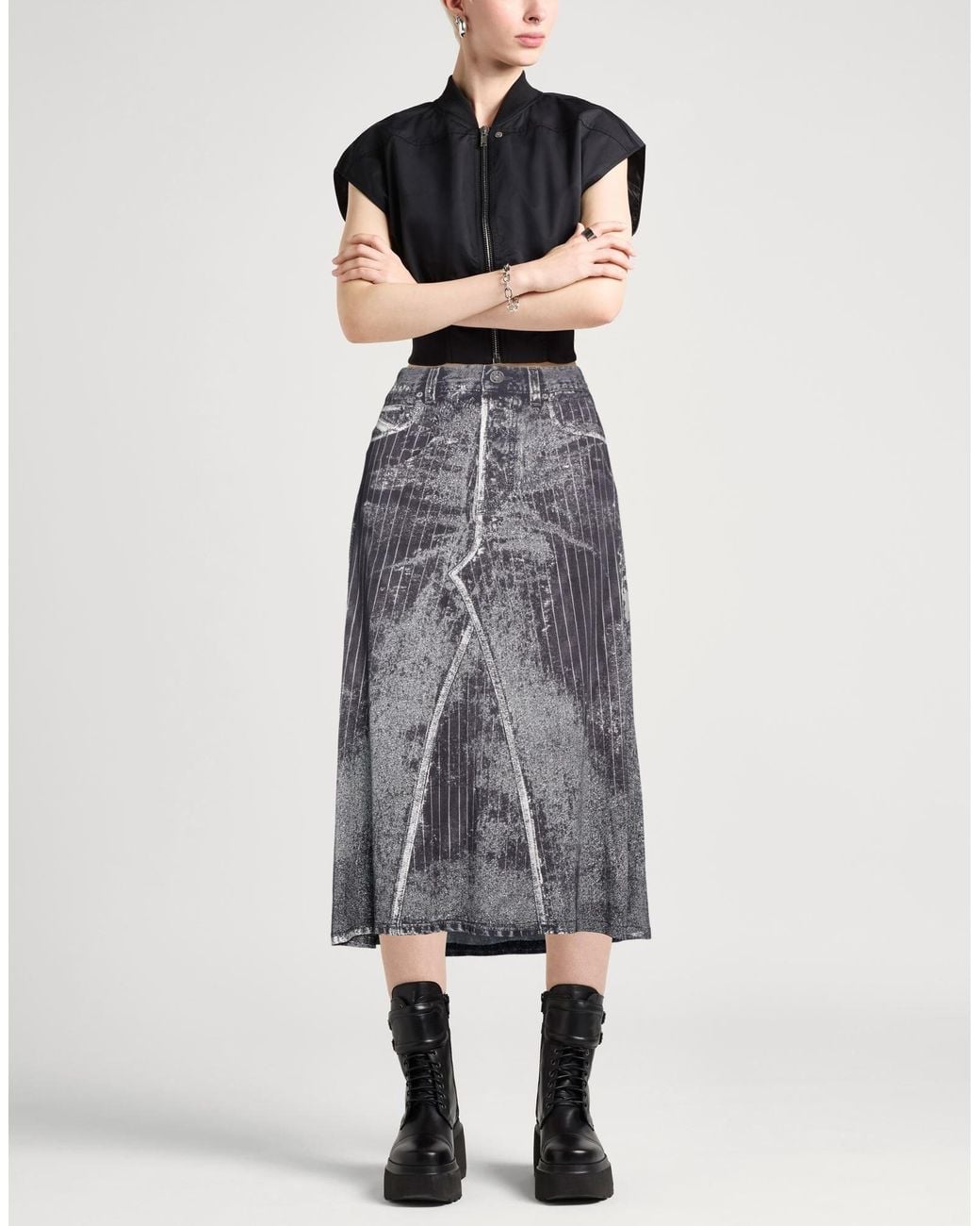 DIESEL Gray Two-Tone Spliced Umbrella Skirt