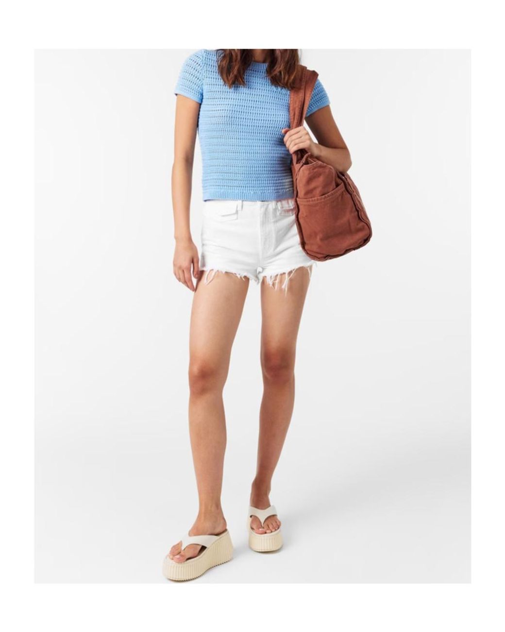 Chloé White Logo-Stamped Denim Shorts