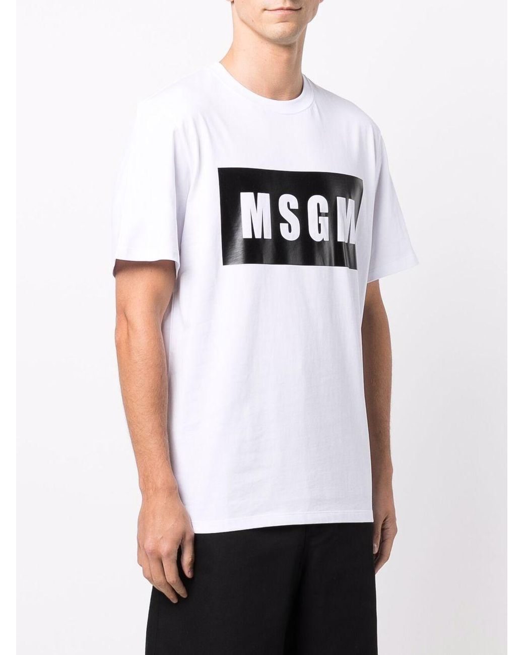 MSGM White Logo Print Cotton T Shirt for men