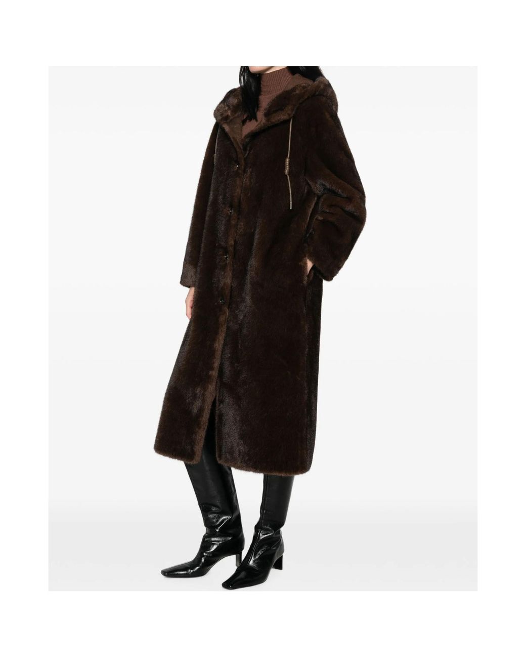 ERMANNO FIRENZE Black Hooded Faux-Fur Coat