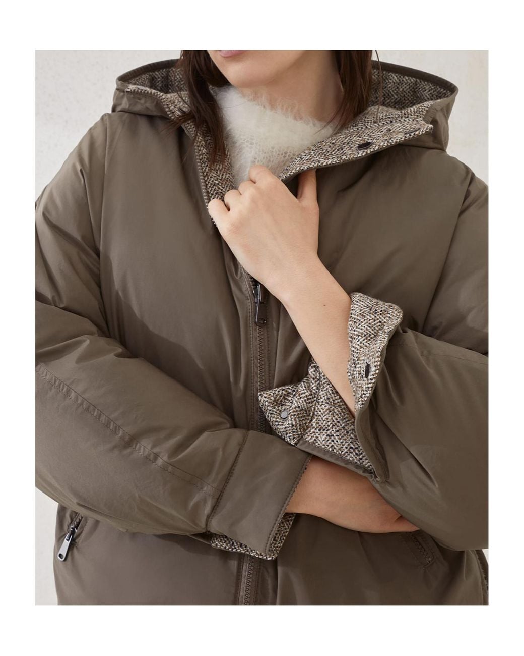 Brunello Cucinelli Gray Quilted Hooded Jacket