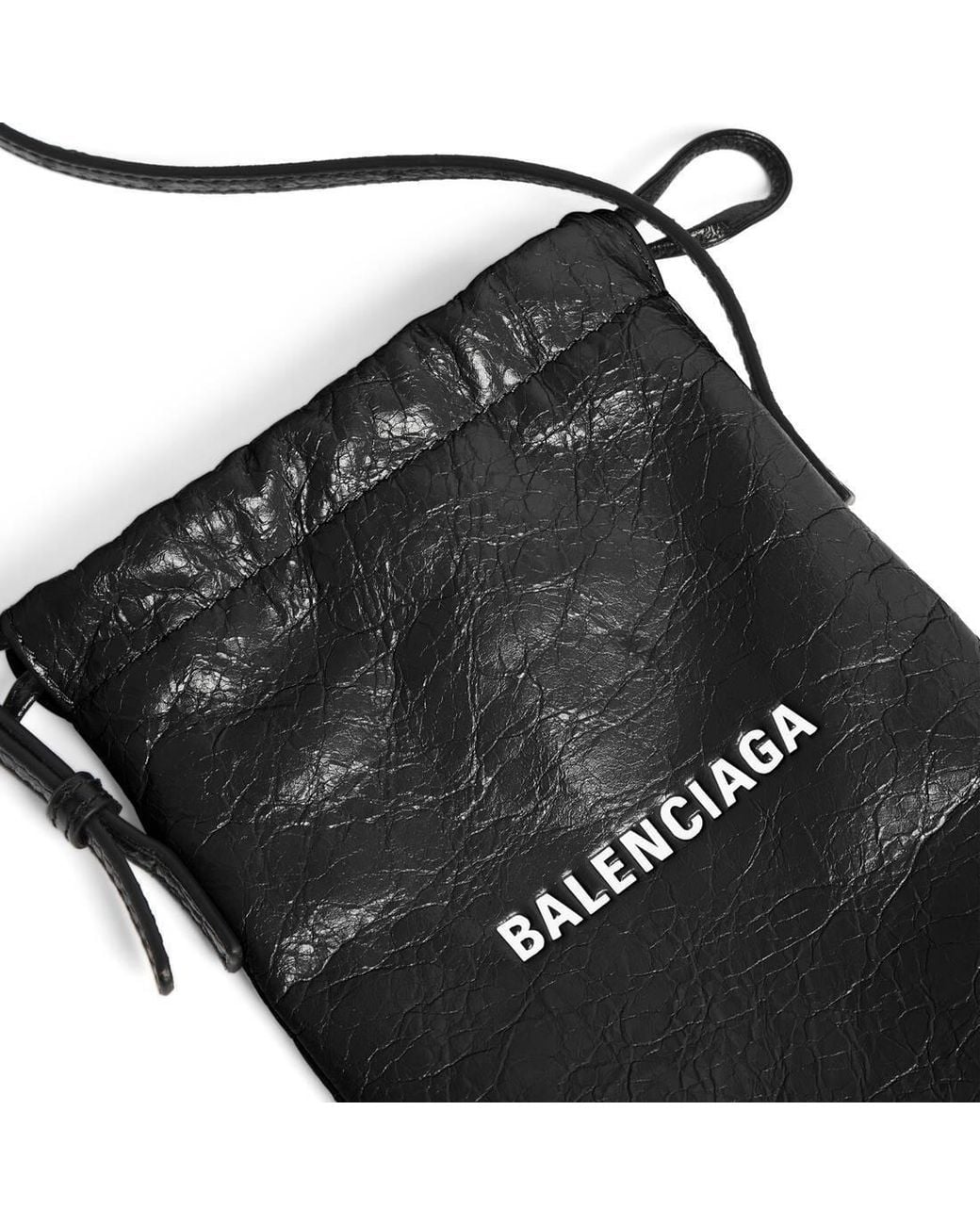 Balenciaga White Shopper Drawstring Phone Holder for men