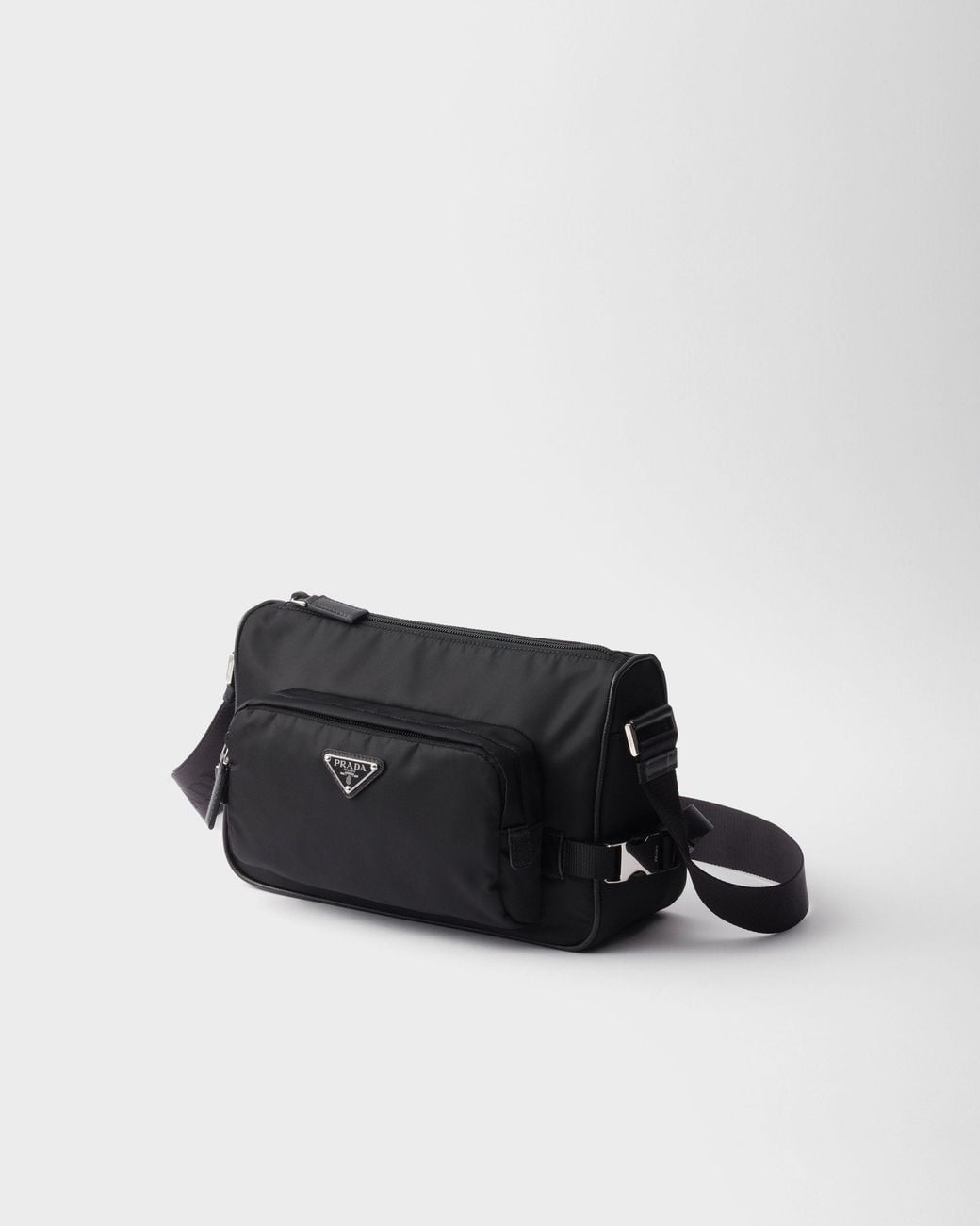 Prada Black Logo Plaque Zipped Messenger Bag for men
