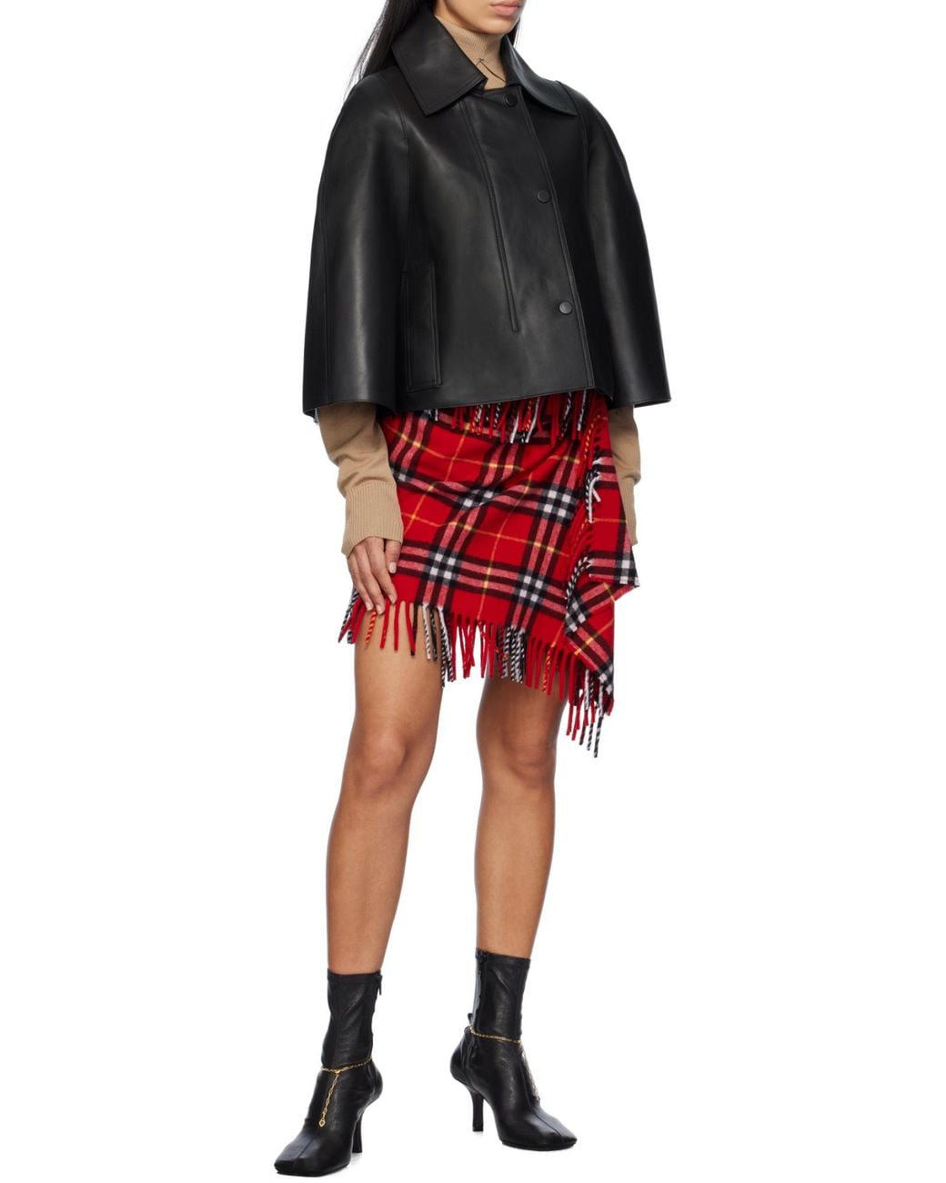 Burberry Red Tartan-Pattern Skirt