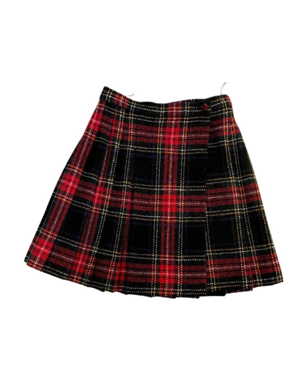 Saint Laurent Red Plaid Pleated Skirt