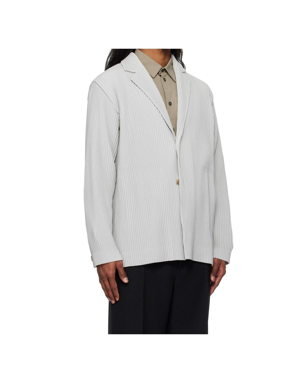 Homme Plissé Issey Miyake Gray Pleated Single-Breasted Blazer for men