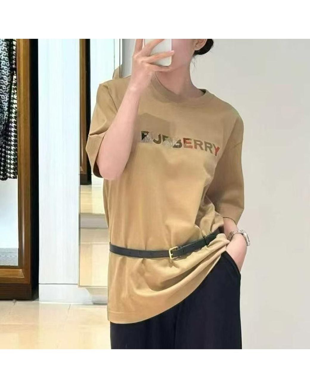 Burberry Yellow Checked Logo Crewneck T-Shirt