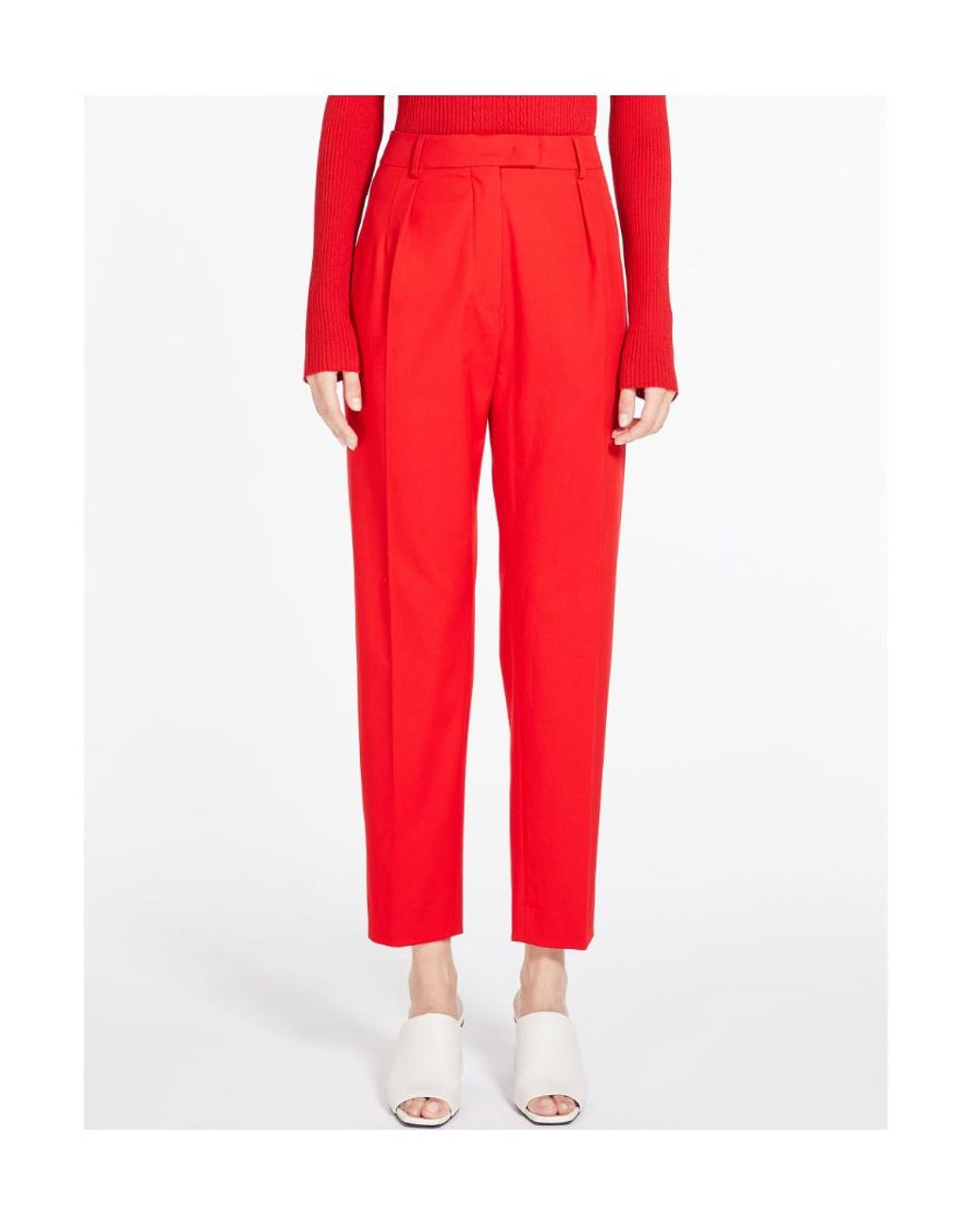 Max Mara Red Stretch Cotton Gabardine Pipe Pants