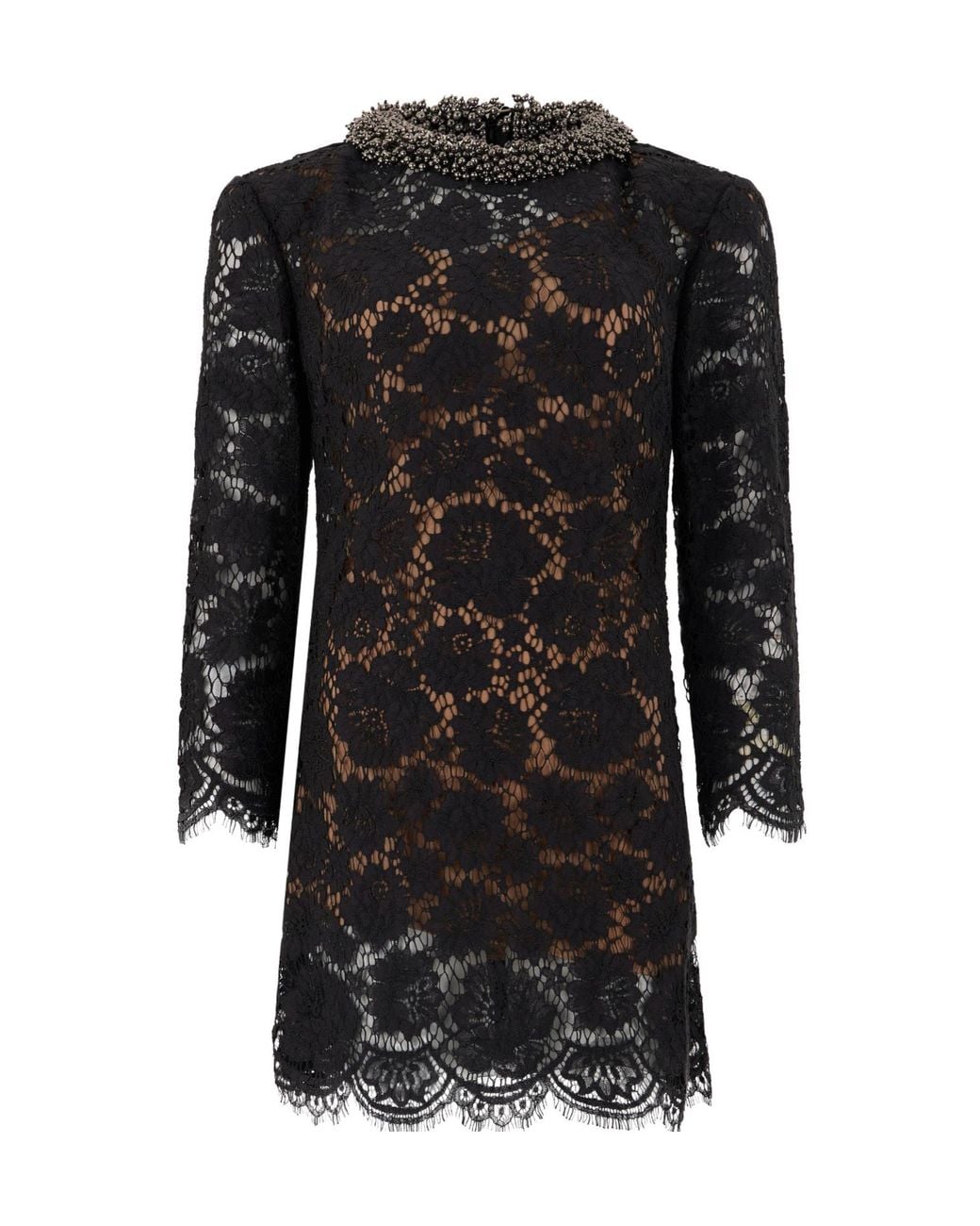 Self-Portrait Black Beaded Collar Lace Mini Dress