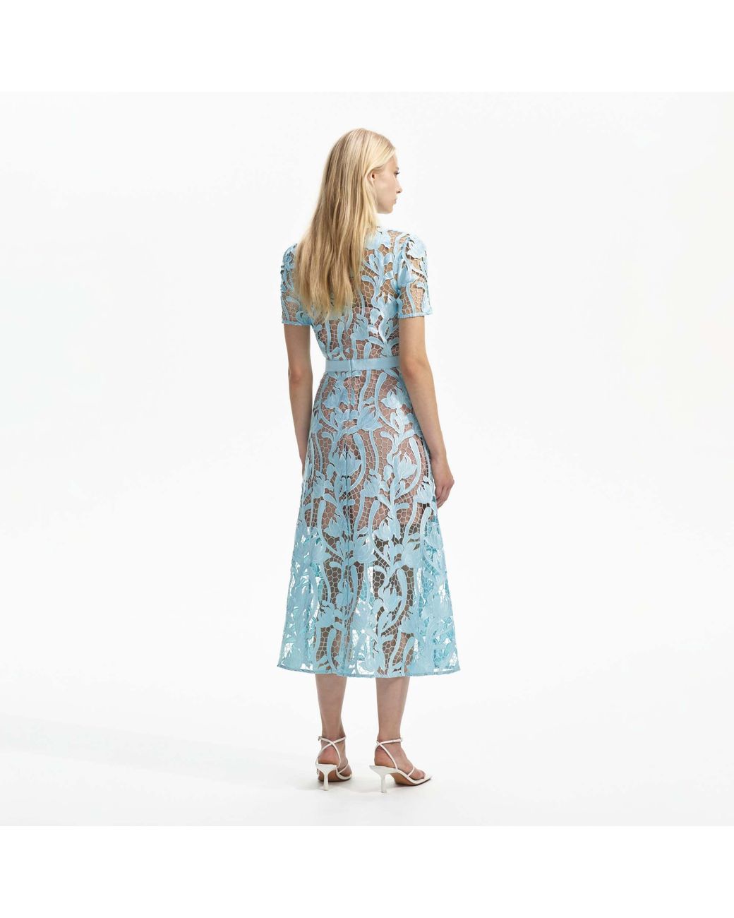 Self-Portrait Blue Lace Short-Sleeved Midi Dress