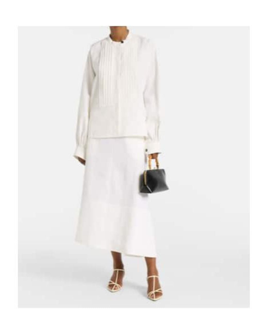 Jil Sander White Plissé Linen Blouse