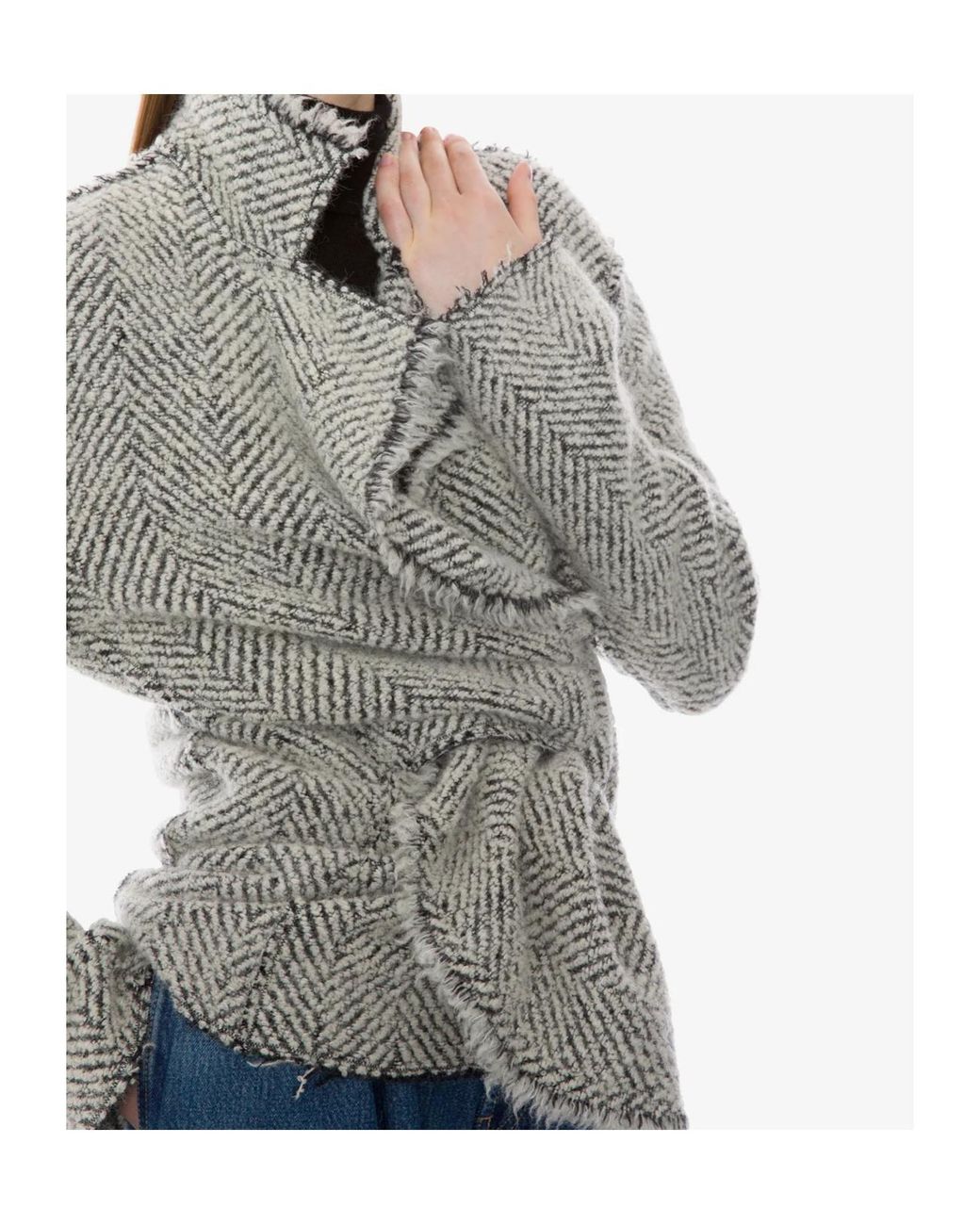 Alberta Ferretti Gray Herringbone Wrap Jacket
