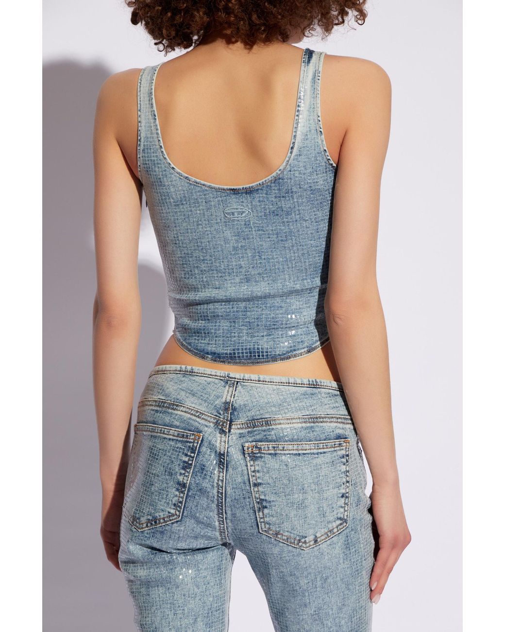 DIESEL Blue Shi Denim Style Printed Bustier Top