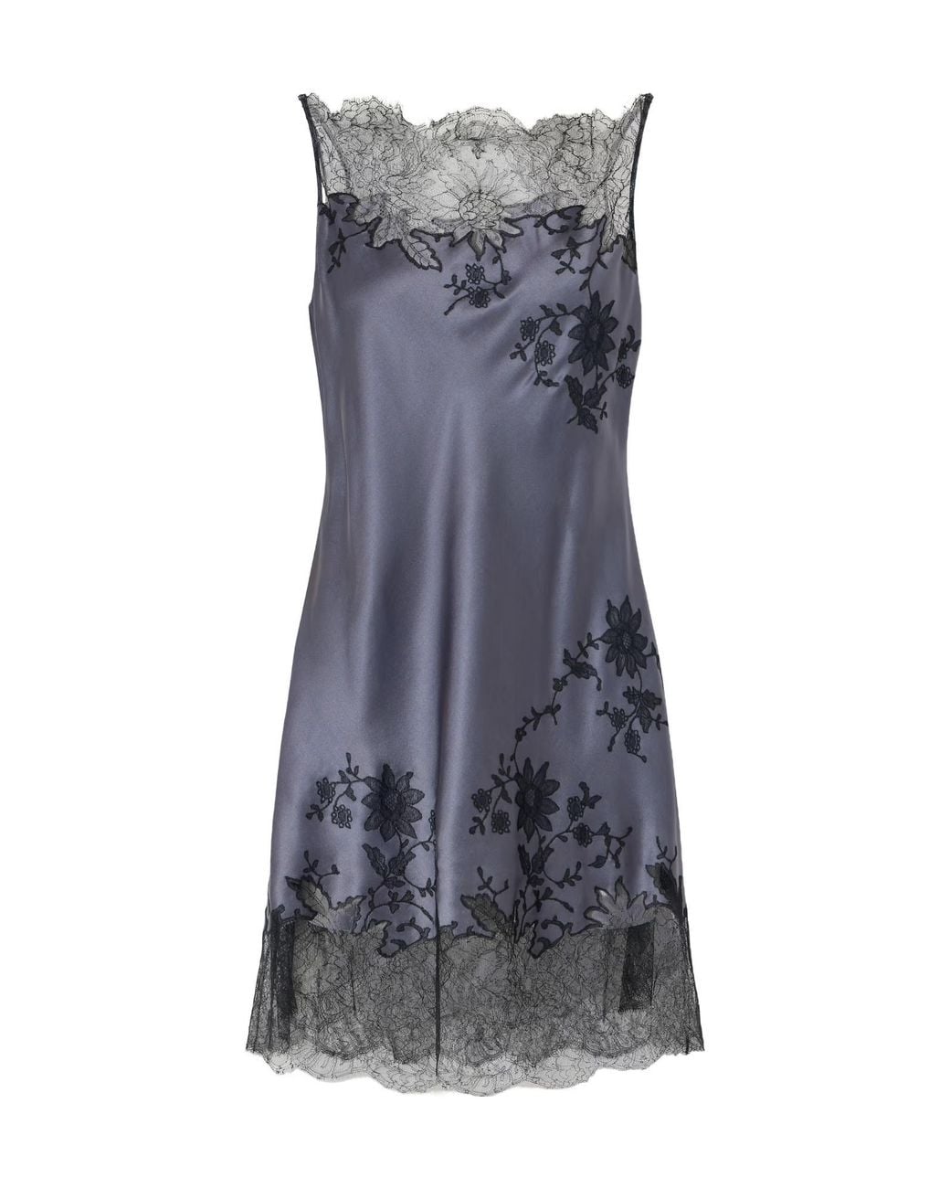 Carine Gilson Gray Lace-Embroidered Silk-Satin Mini Dress
